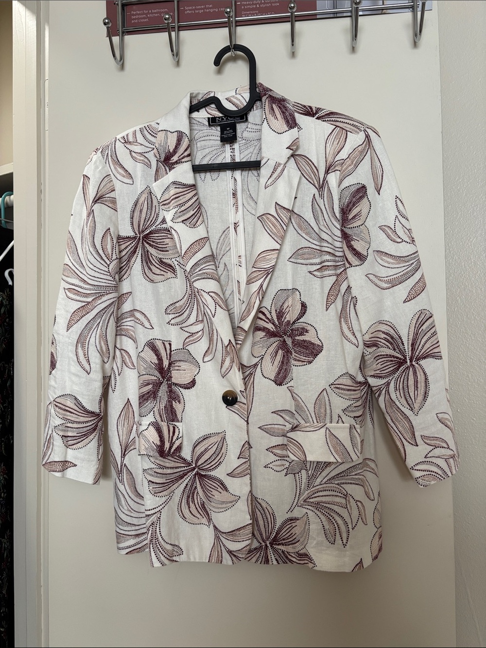 NYCC White Blazer with Burgundy Floral Print